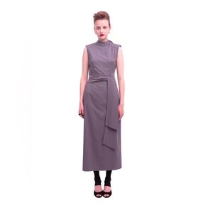 Julia Allert Designer Long Dress With Mock Neck Solid Pale Violet